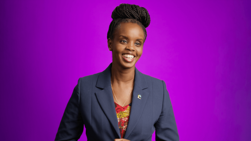 Sandra Uwera (CEO of Fairtrade International) standing in front of camera for a videoproduction in Bonn, Germany